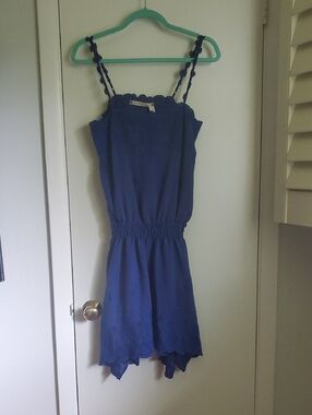 Navy Blue Eyelet Sundress with Scalloped Hem